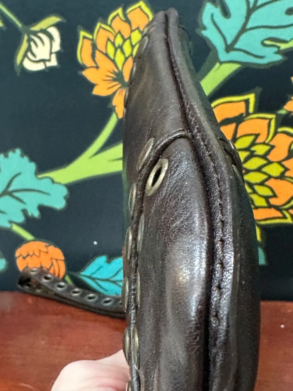 Vintage Bally Studded Leather Wristlet Clutch Y2K Moto Brown - Picture 9 of 11